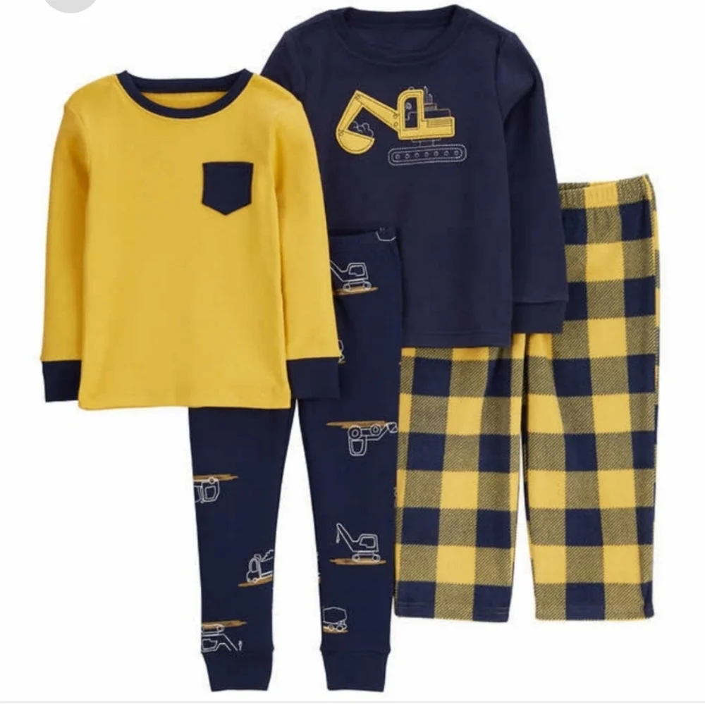 Carters Kids' 4-piece Pajamas nwt Construction pants long sleeves